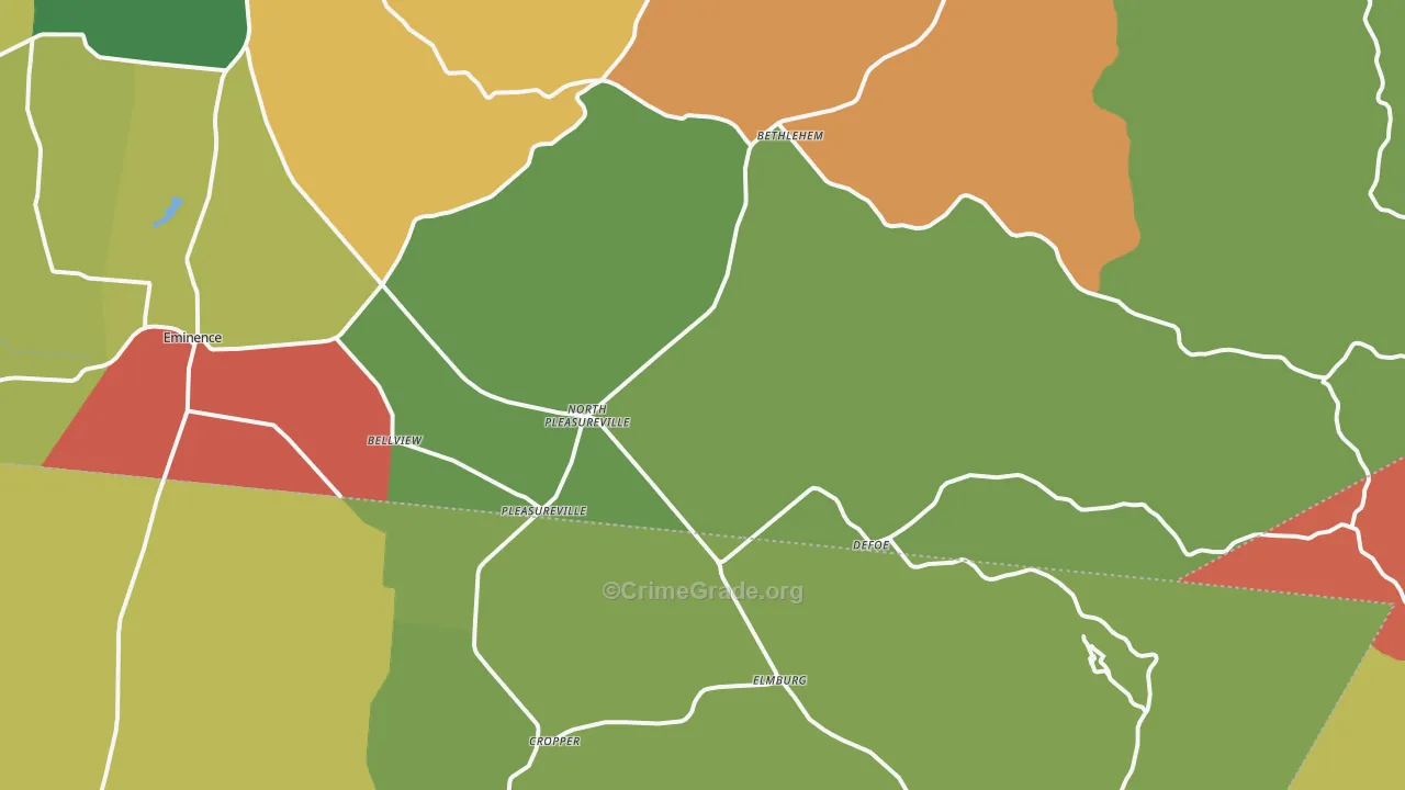 Pleasureville, KY Map of Robbery Rates