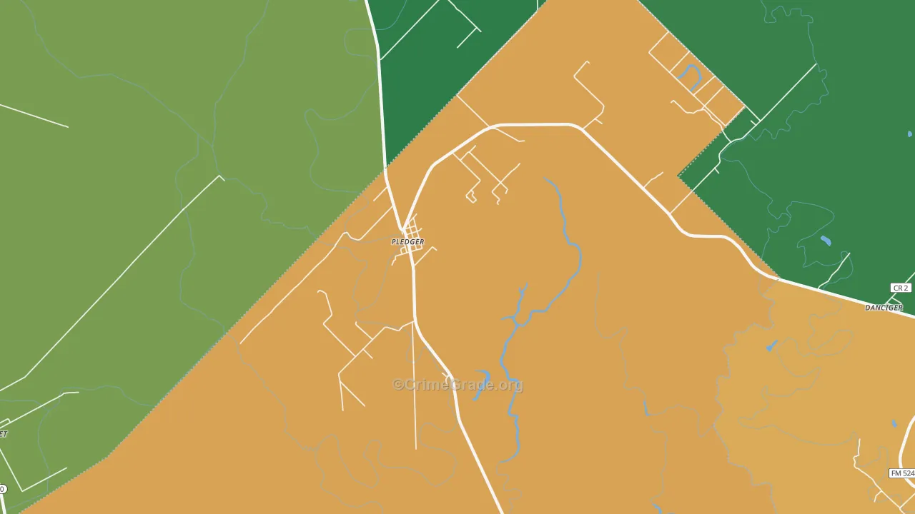 Pledger, TX Map of Robbery Rates