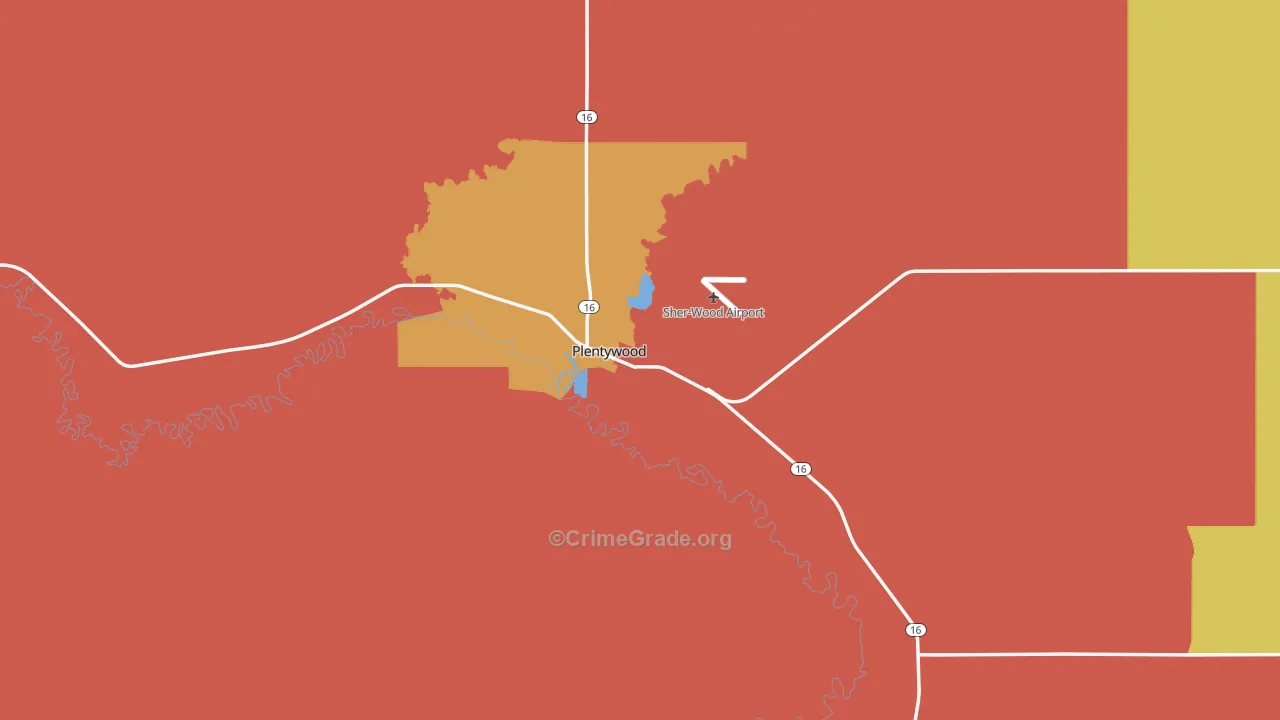 Plentywood, MT Map of Robbery Rates