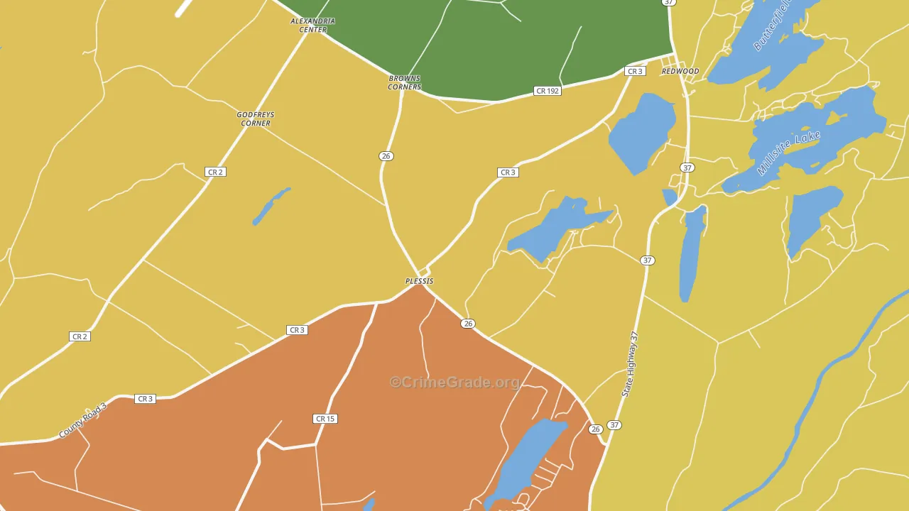 Plessis, NY Map of Robbery Rates
