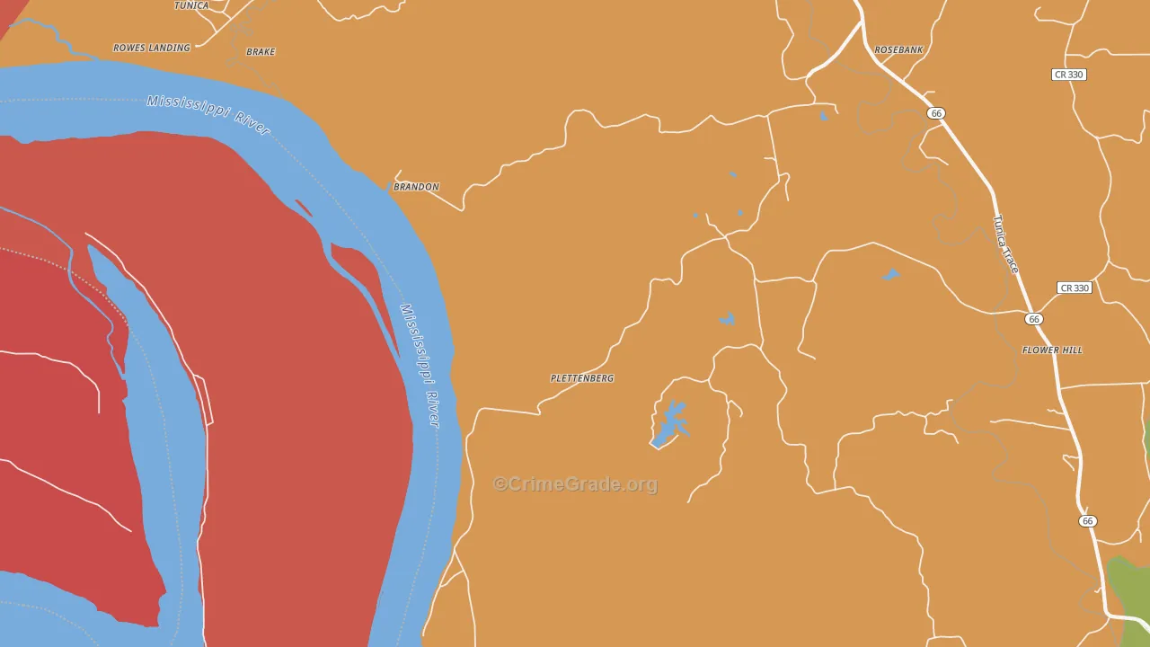Plettenberg, LA Map of Robbery Rates