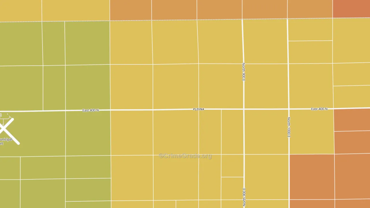 Plevna, IN Map of Robbery Rates