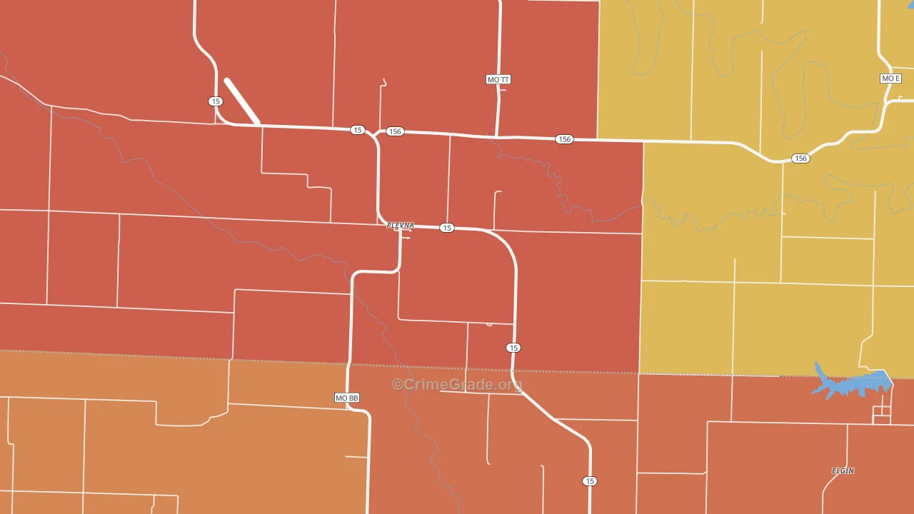 Plevna, MO Map of Robbery Rates