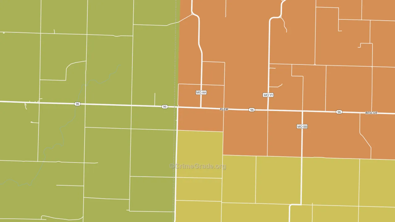 Plew, MO Map of Robbery Rates