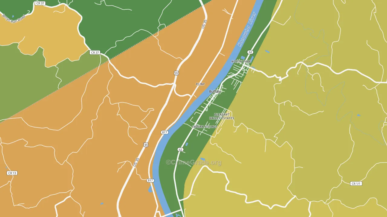 Pliny, WV Map of Robbery Rates