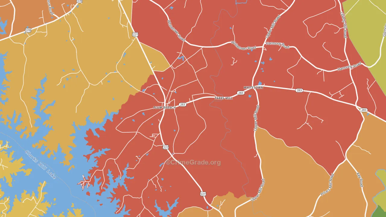 Plum Branch, SC Map of Robbery Rates