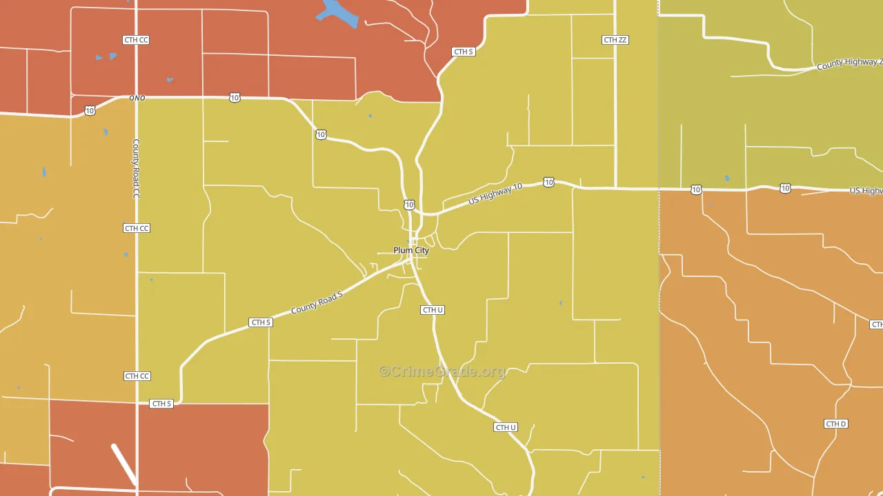 Plum City, WI Map of Robbery Rates