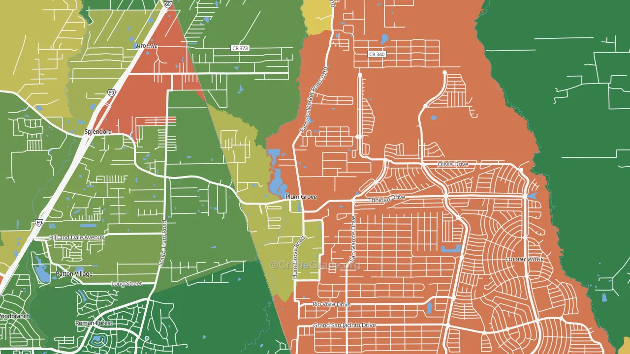 Plum Grove, TX Map of Robbery Rates