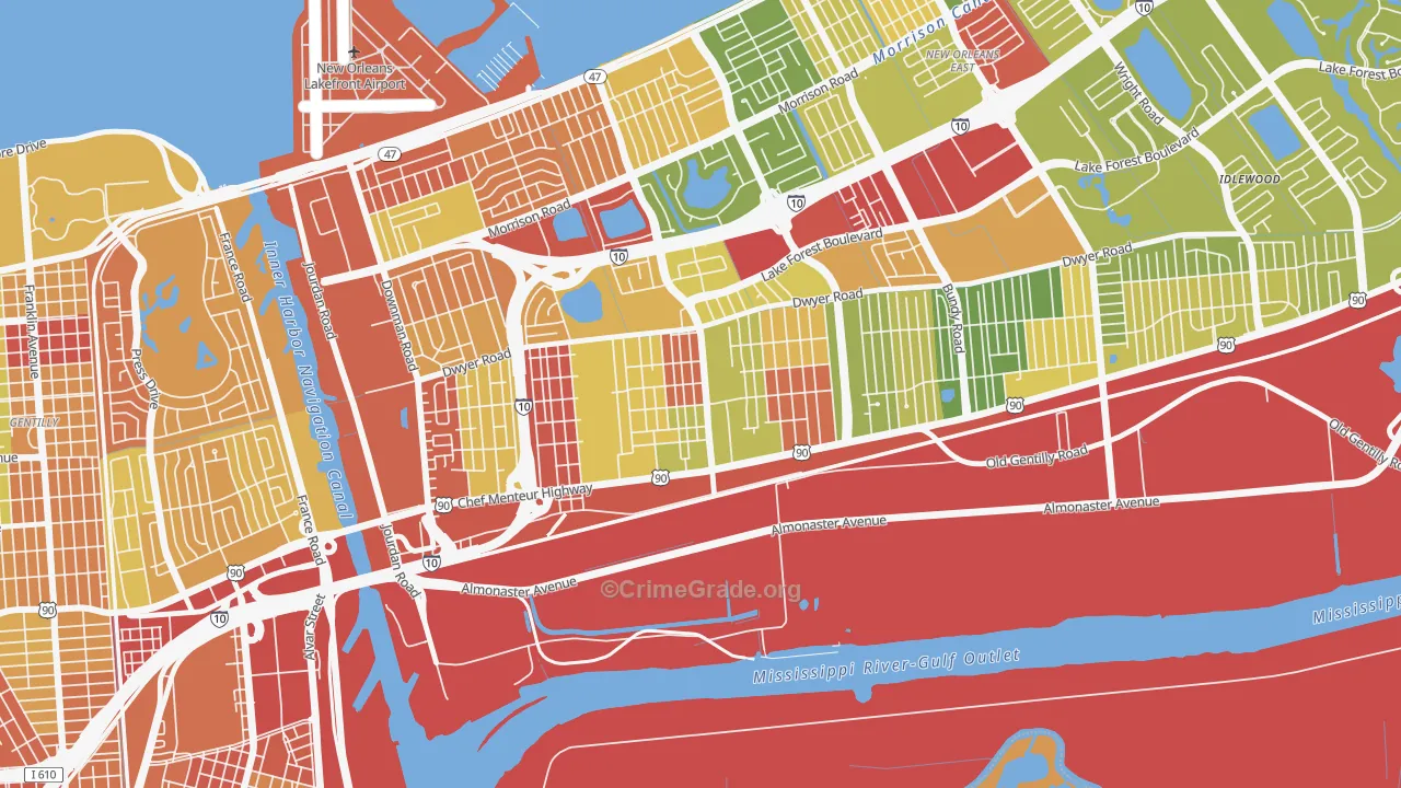 Plum Orchard, New Orleans, LA Map of Robbery Rates