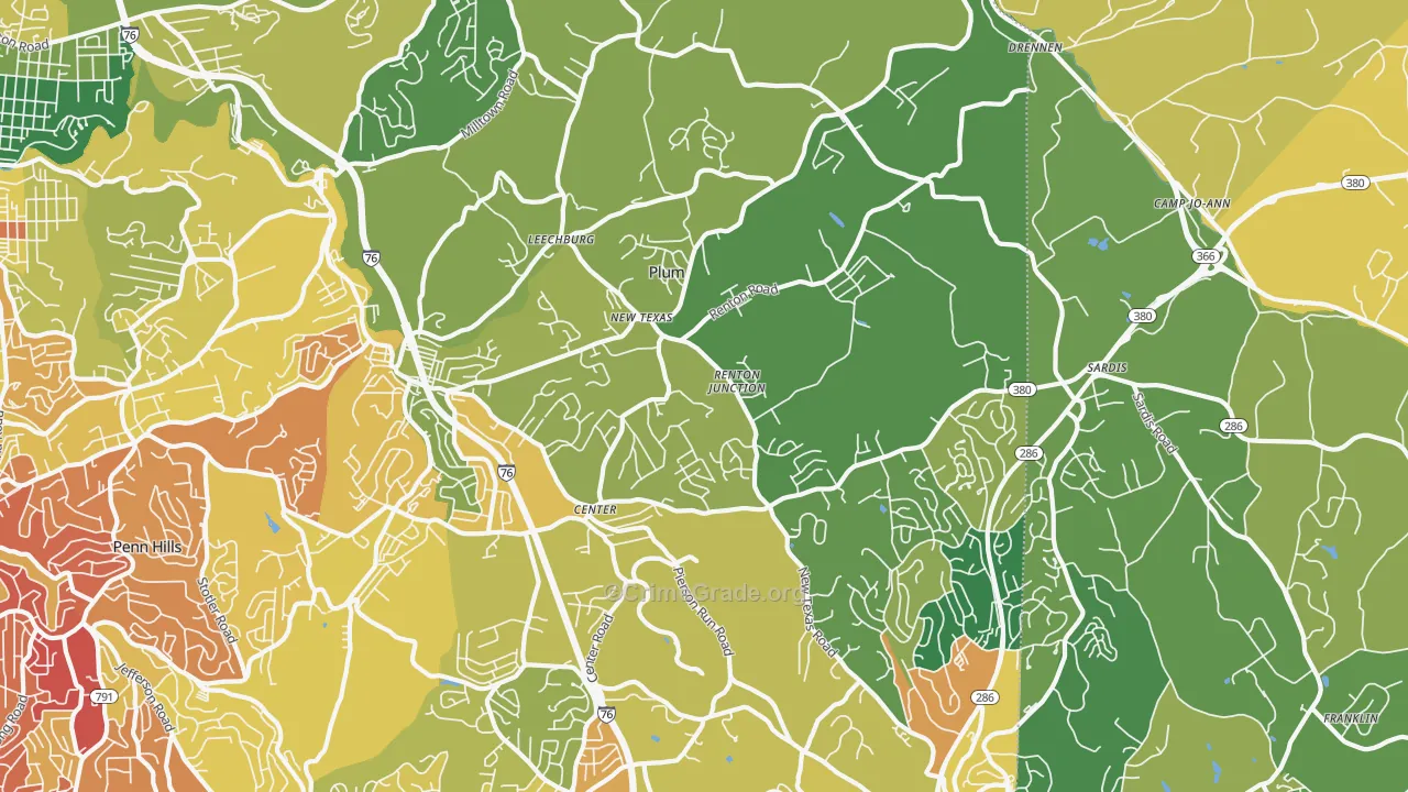 Plum, PA Map of Robbery Rates