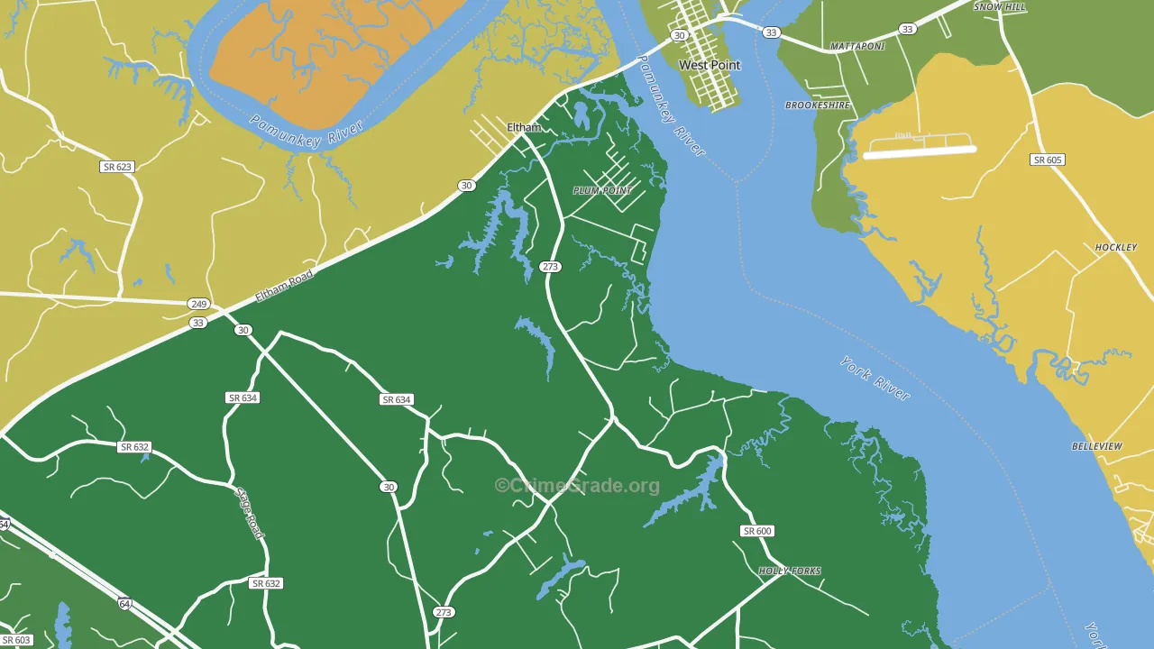 Plum Point, VA Map of Robbery Rates