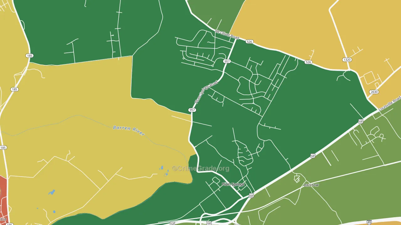 Plum Springs, KY Map of Robbery Rates