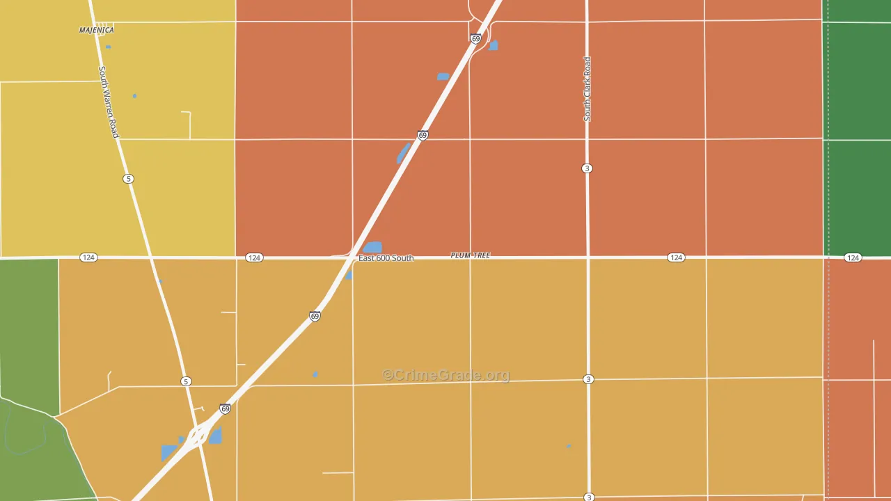 Plum Tree, IN Map of Robbery Rates