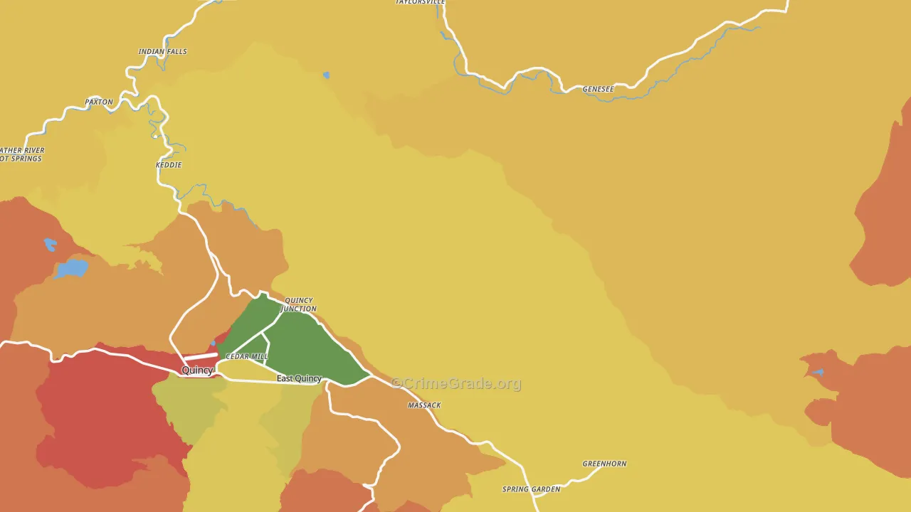 Plumas County, CA Map of Robbery Rates