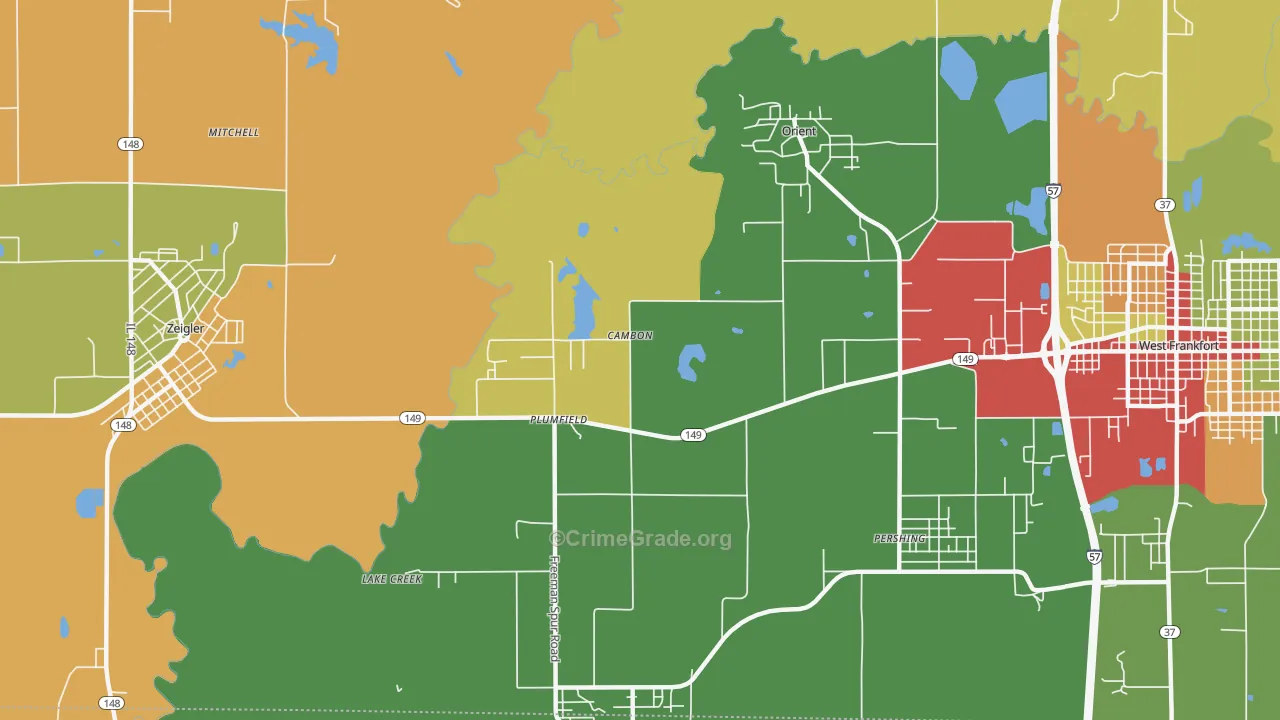 Plumfield, IL Map of Robbery Rates