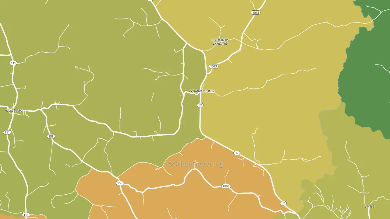 Plummers Mill, KY Map of Robbery Rates