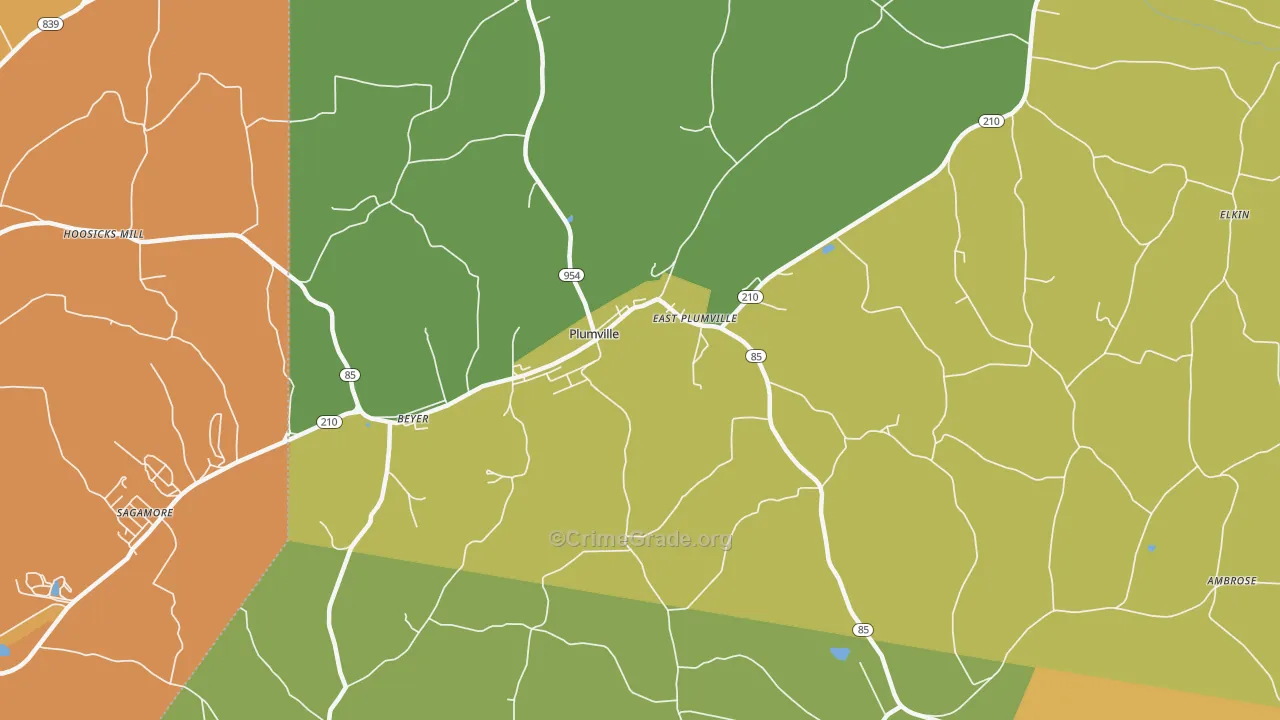 Plumville, PA Map of Robbery Rates