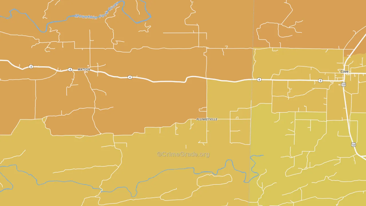 Plunketville, OK Map of Robbery Rates