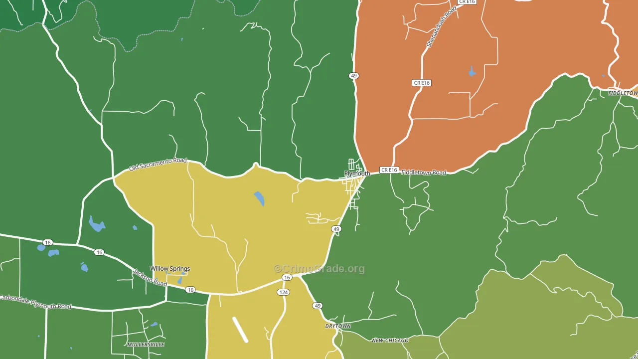 Plymouth, CA Map of Robbery Rates