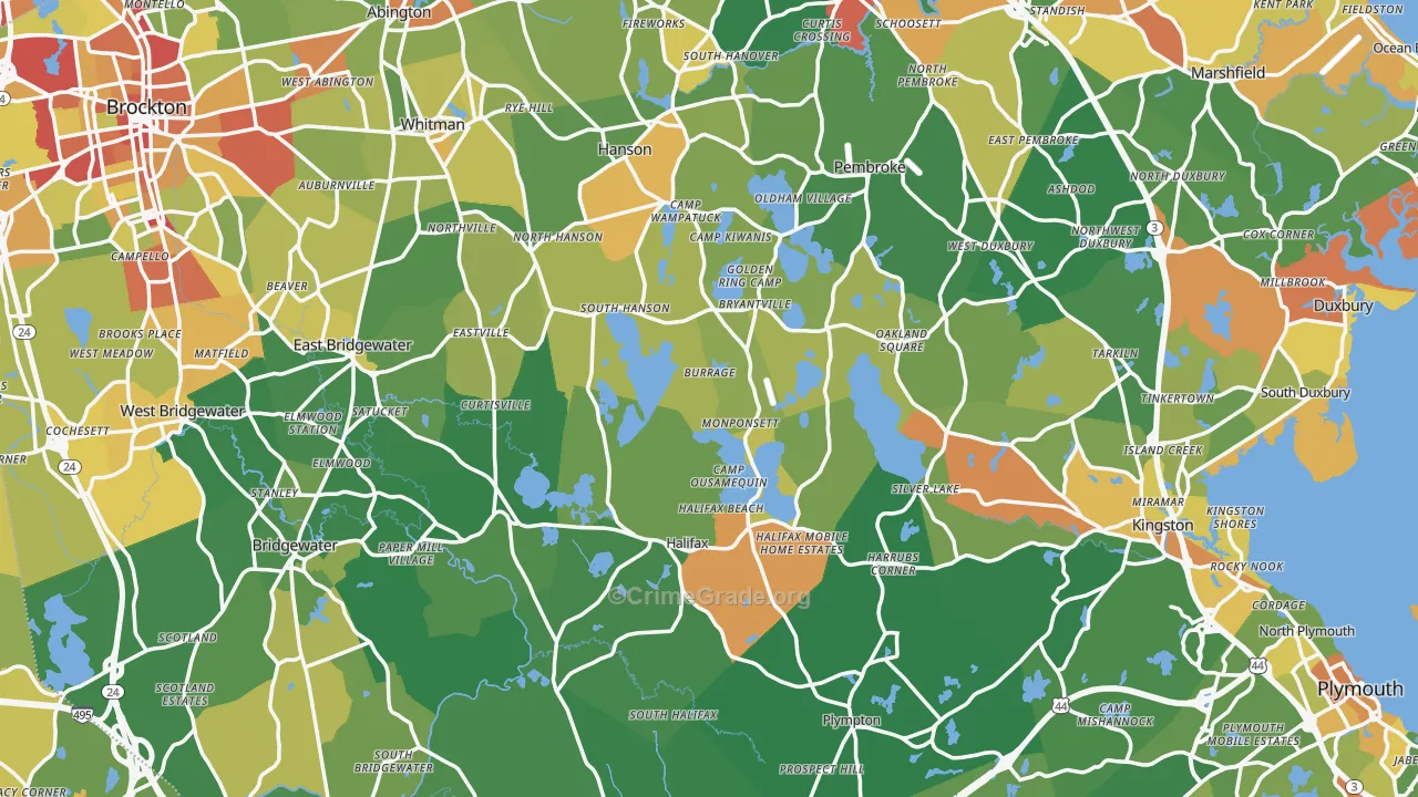 Plymouth County, MA Map of Robbery Rates