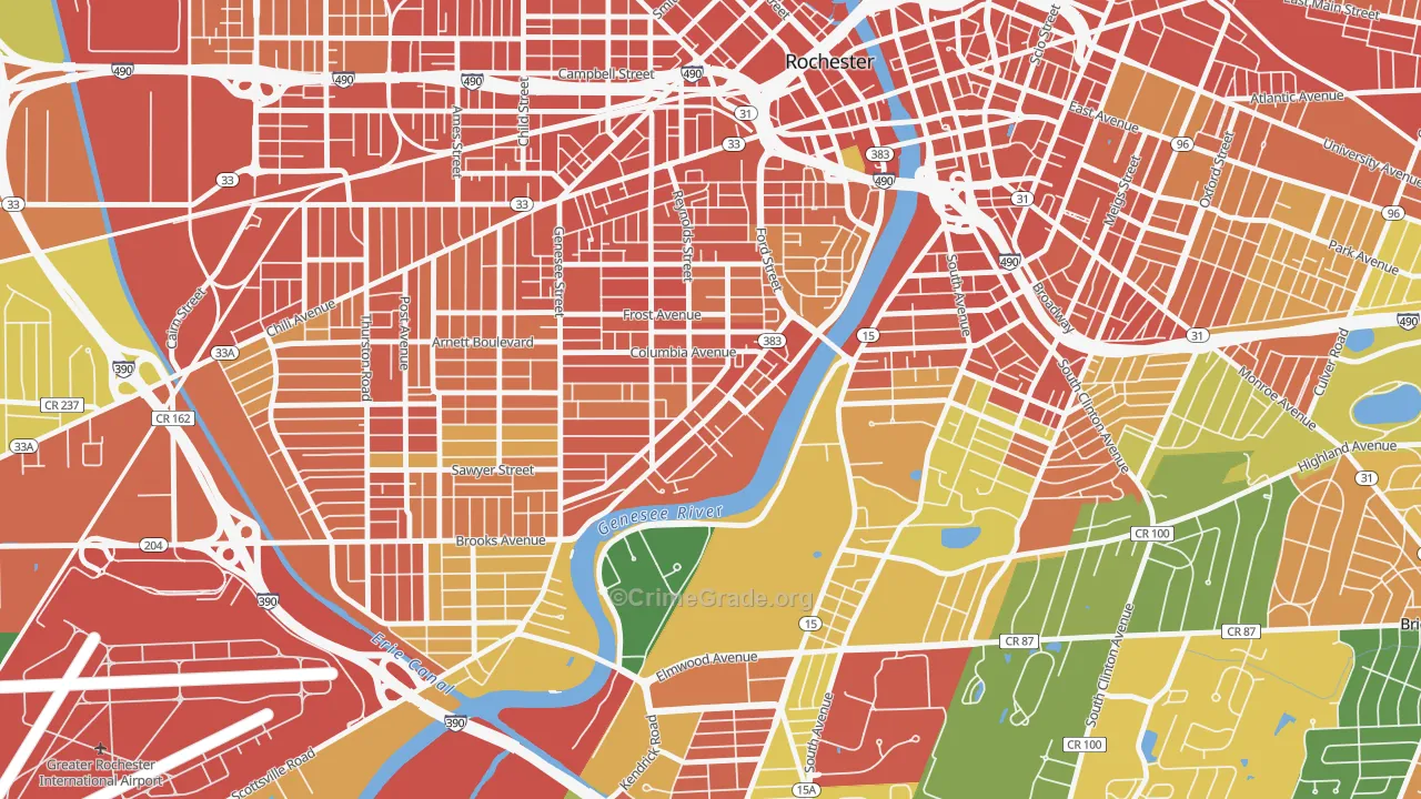 Plymouth-Exchange, Rochester, NY Map of Robbery Rates