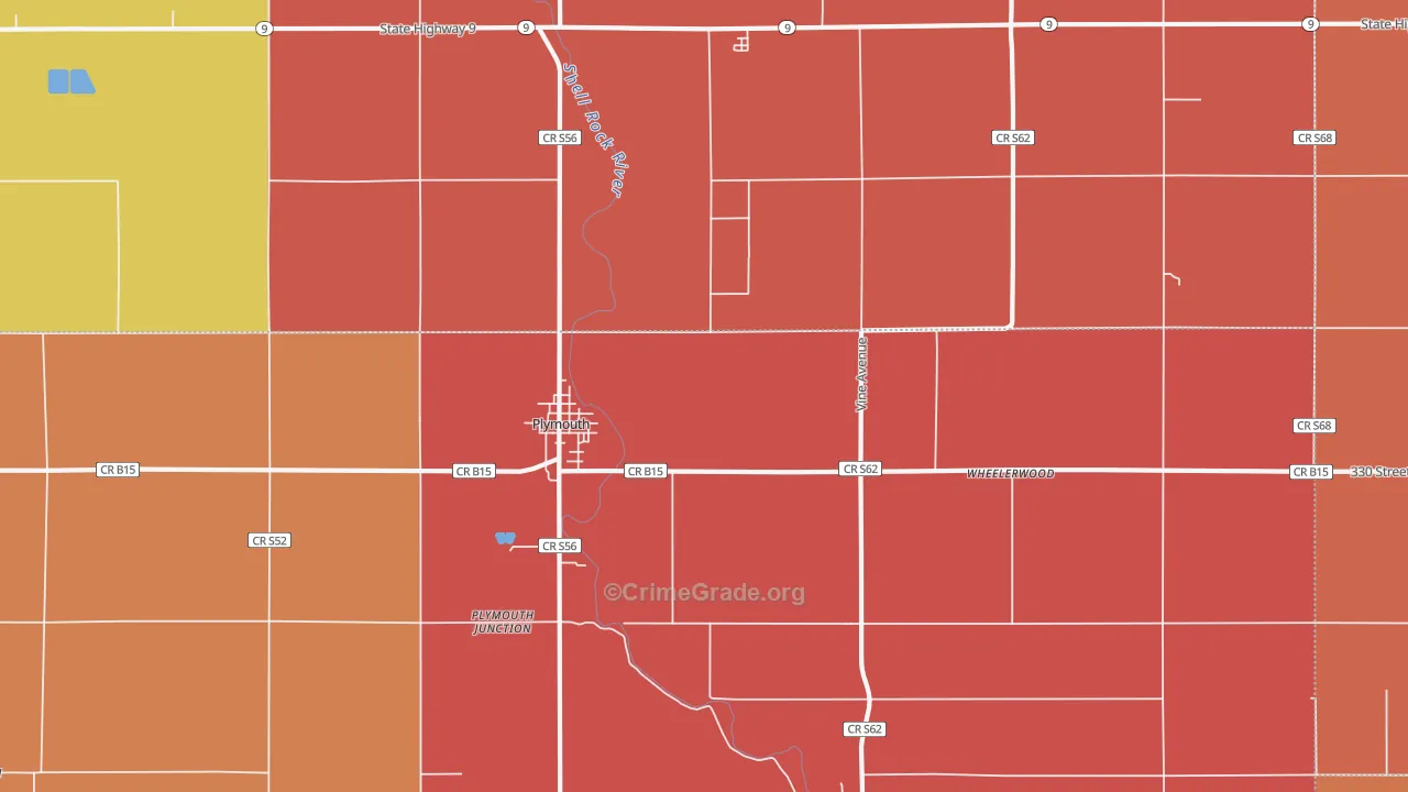 Plymouth, IA Map of Robbery Rates