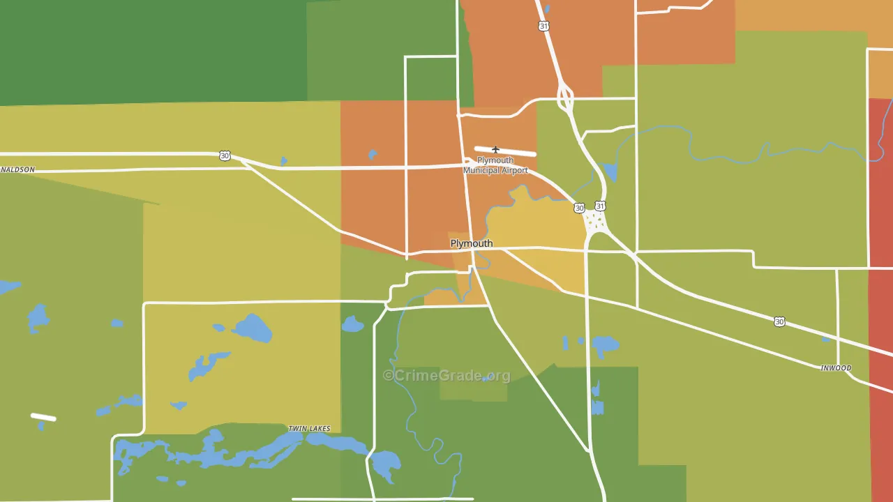 Plymouth, IN Map of Robbery Rates
