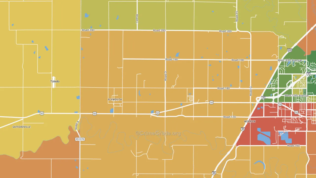 Plymouth, KS Map of Robbery Rates