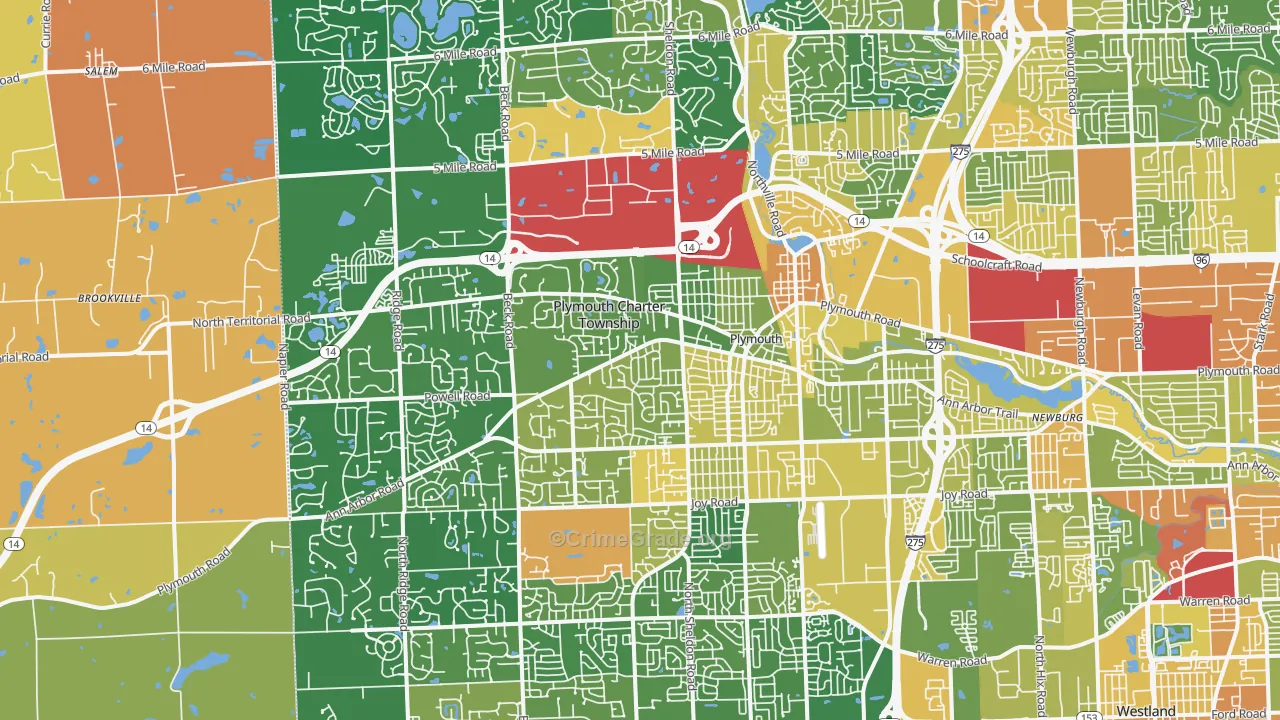 Plymouth, MI Map of Robbery Rates