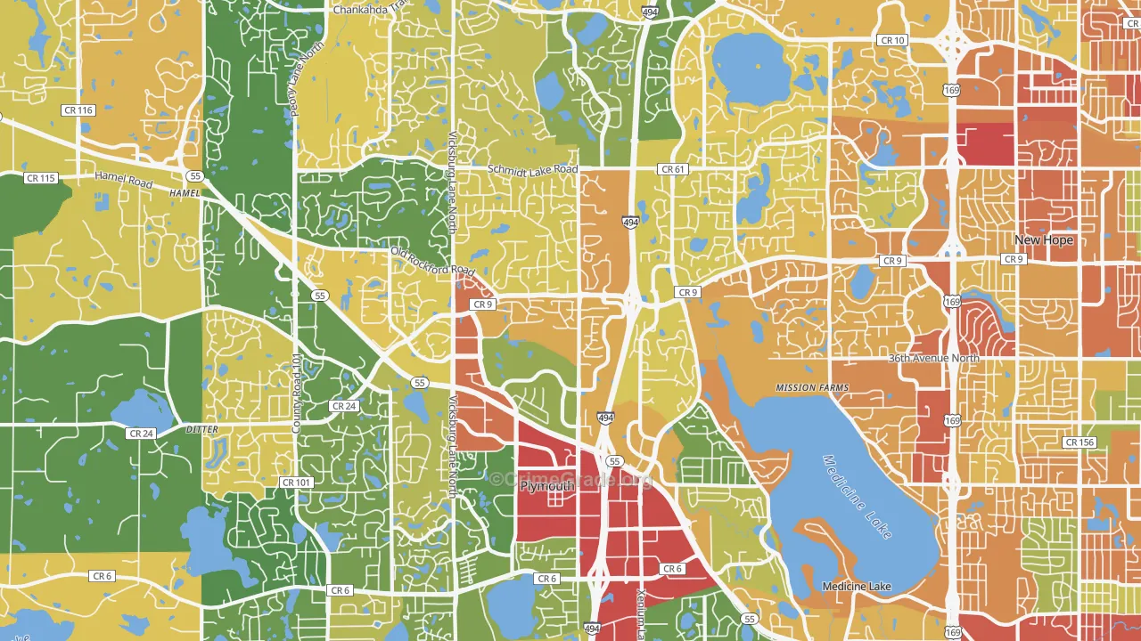 Plymouth, MN Map of Robbery Rates
