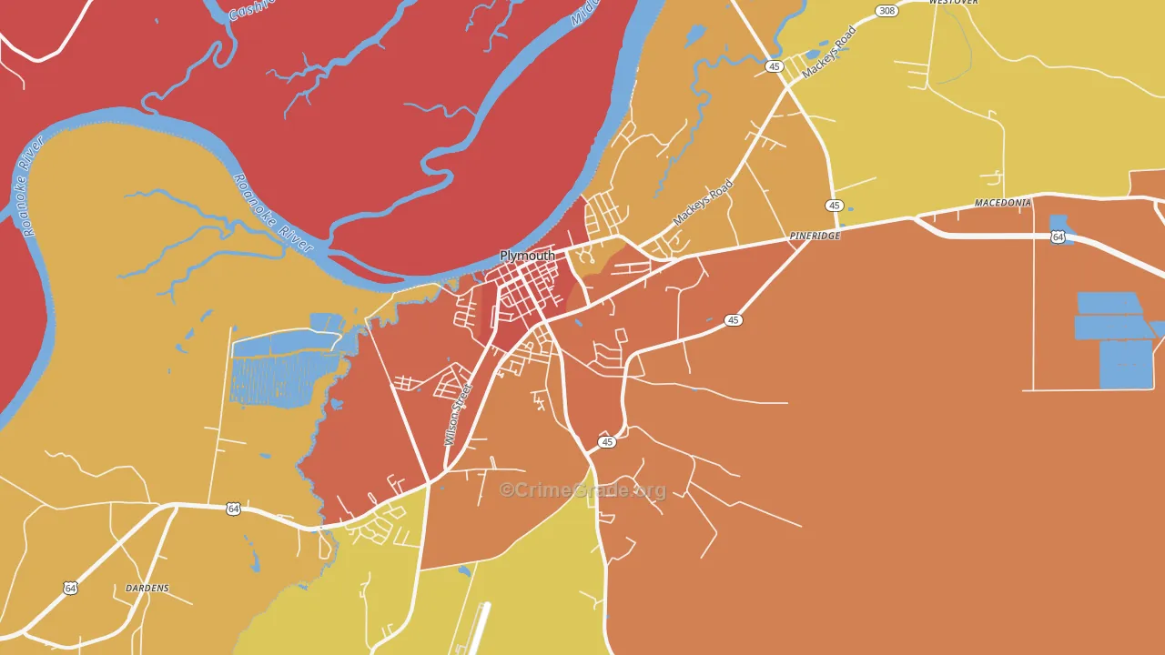 Plymouth, NC Map of Robbery Rates