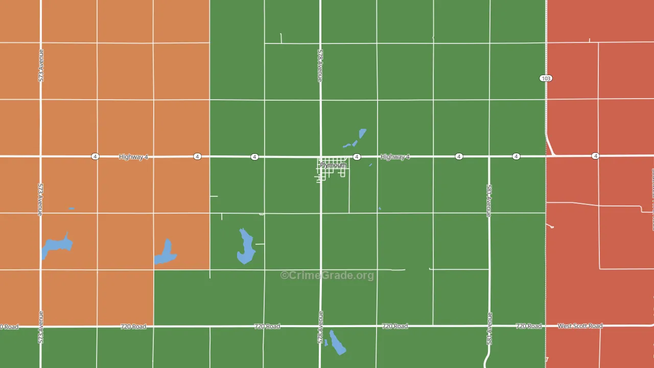 Plymouth, NE Map of Robbery Rates
