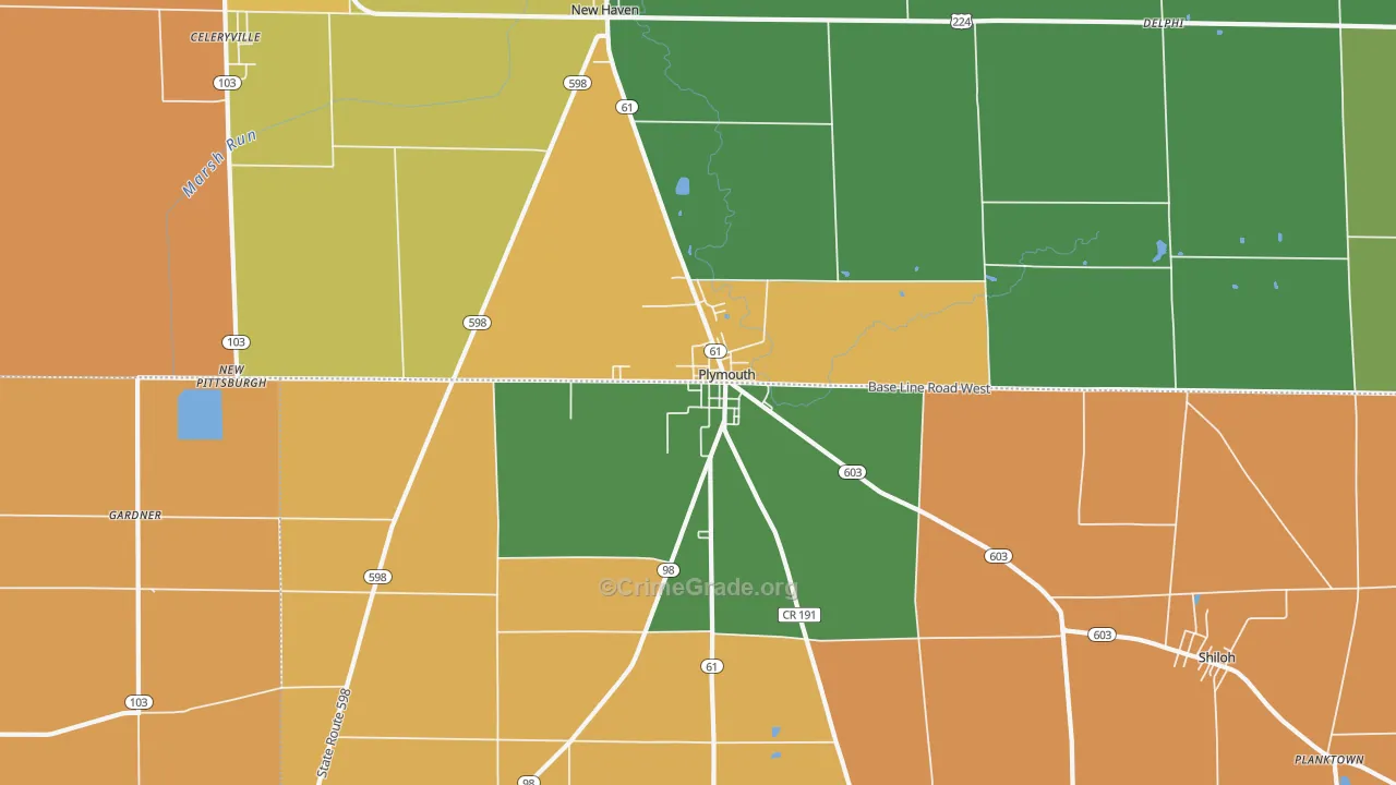 Plymouth, OH Map of Robbery Rates