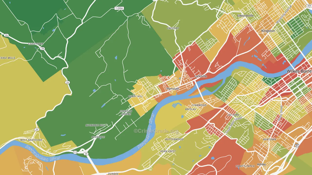 Plymouth, PA Map of Robbery Rates