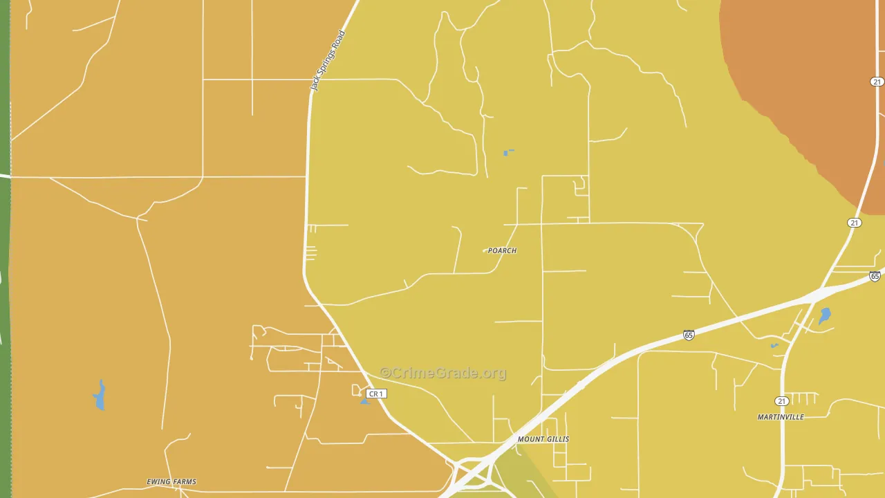 Poarch, AL Map of Robbery Rates