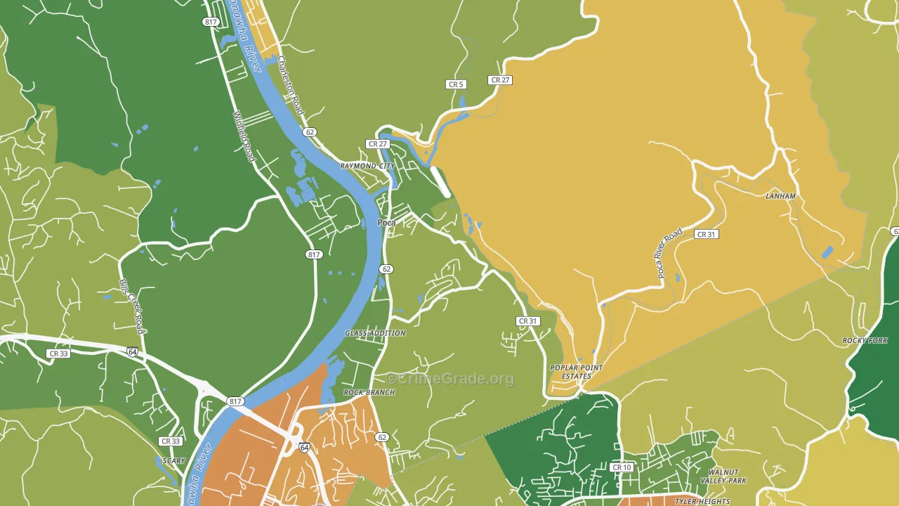 Poca, WV Map of Robbery Rates