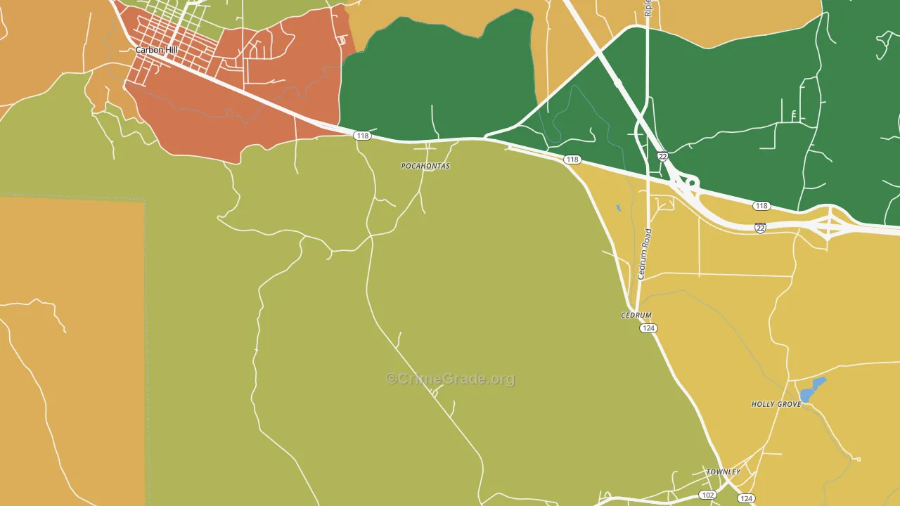Pocahontas, AL Map of Robbery Rates