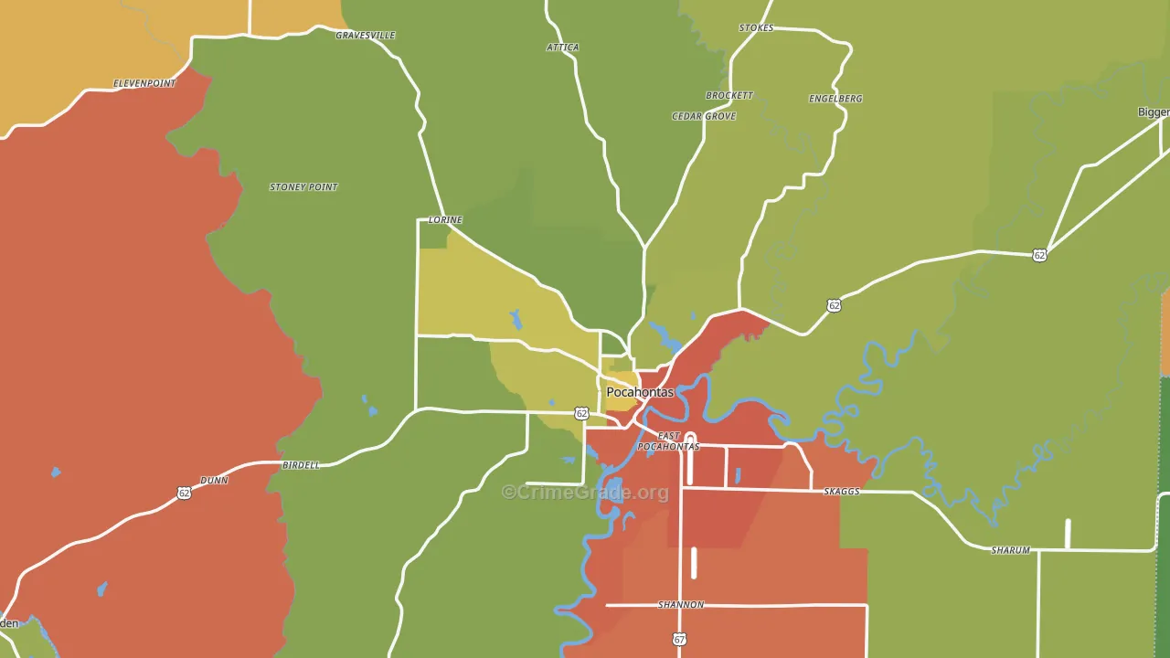 Pocahontas, AR Map of Robbery Rates