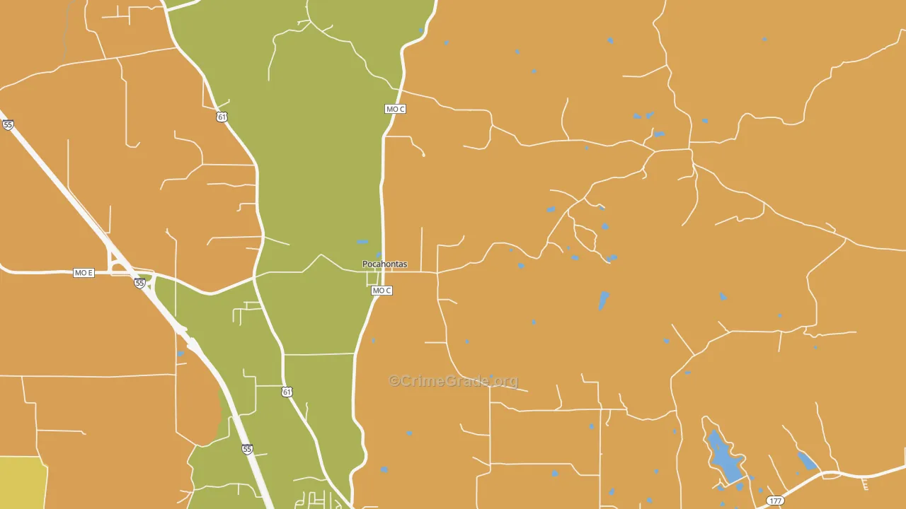 Pocahontas, MO Map of Robbery Rates