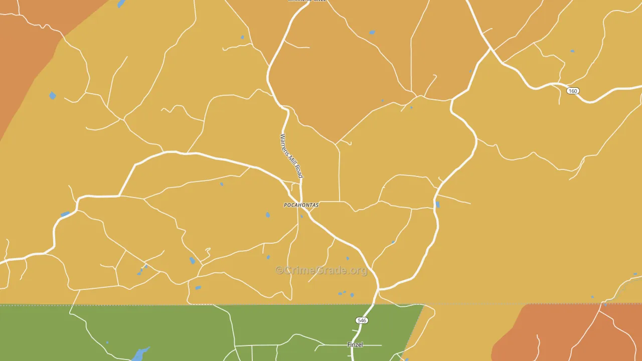 Pocahontas, PA Map of Robbery Rates