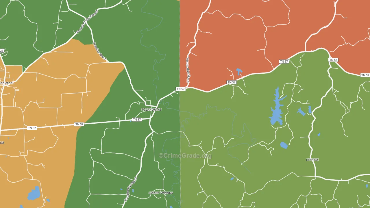 Pocahontas, TN Map of Robbery Rates