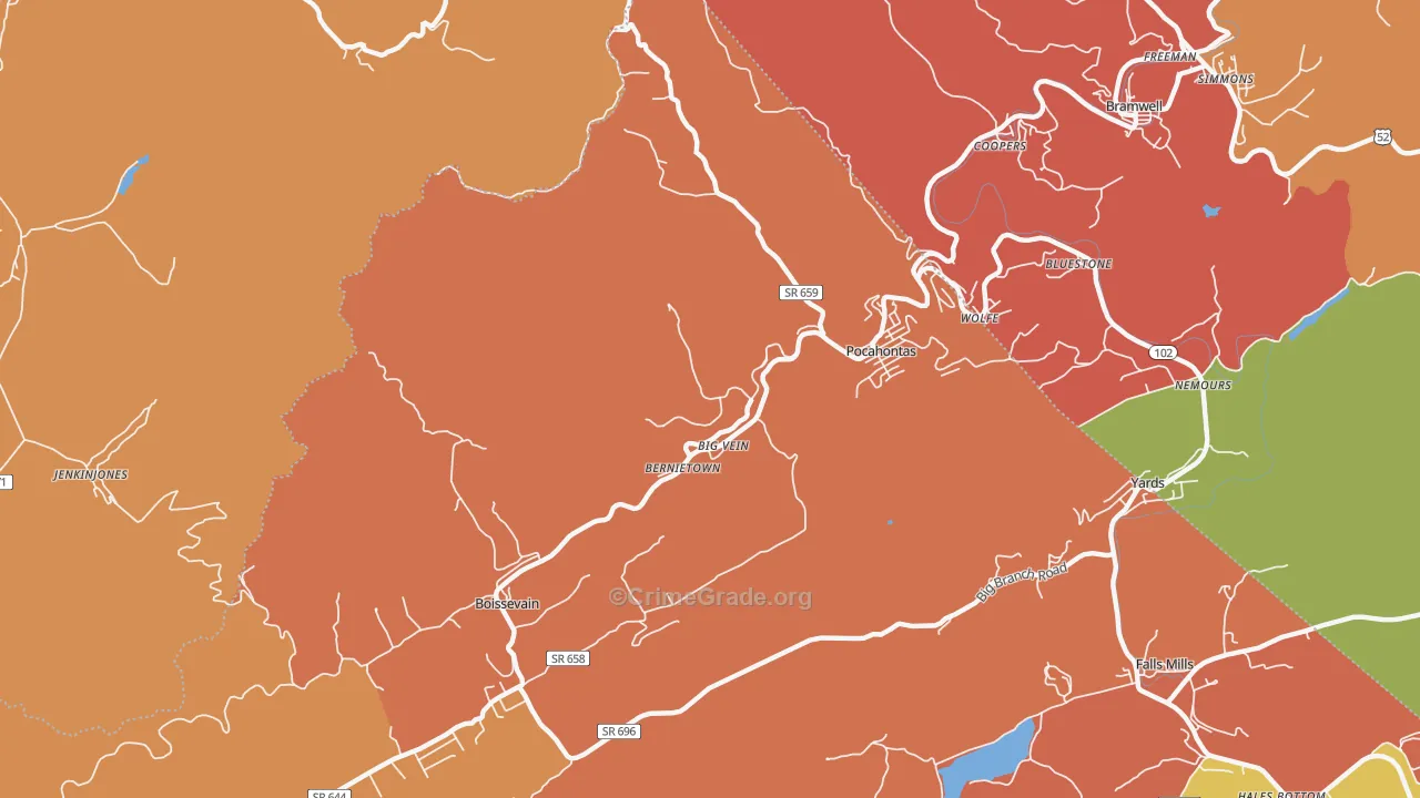 Pocahontas, VA Map of Robbery Rates