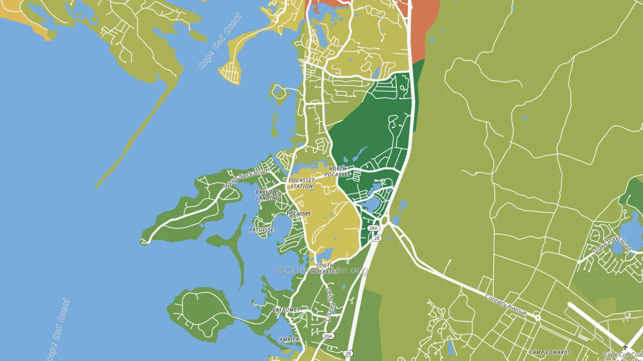 Pocasset, MA Map of Robbery Rates
