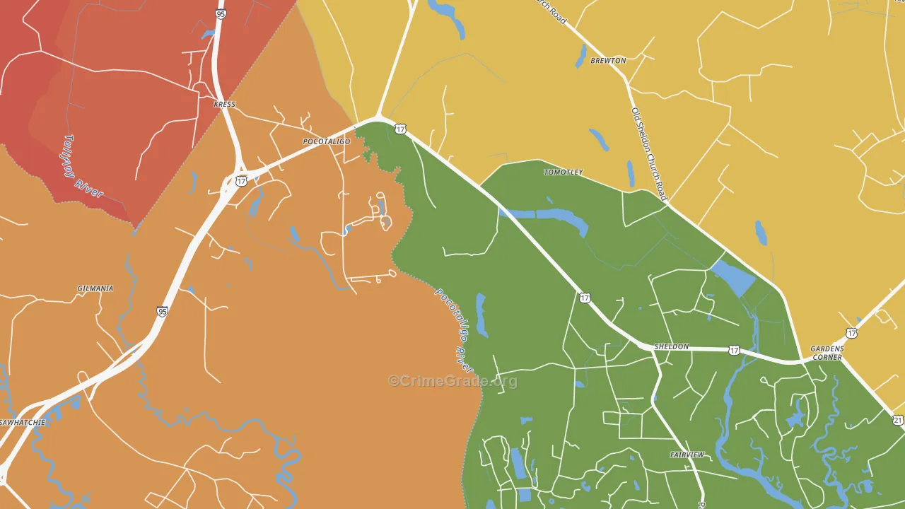 Pocataligo, SC Map of Robbery Rates
