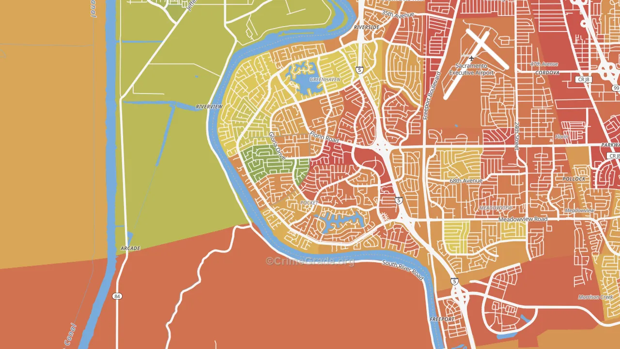 Pocket, Sacramento, CA Map of Robbery Rates