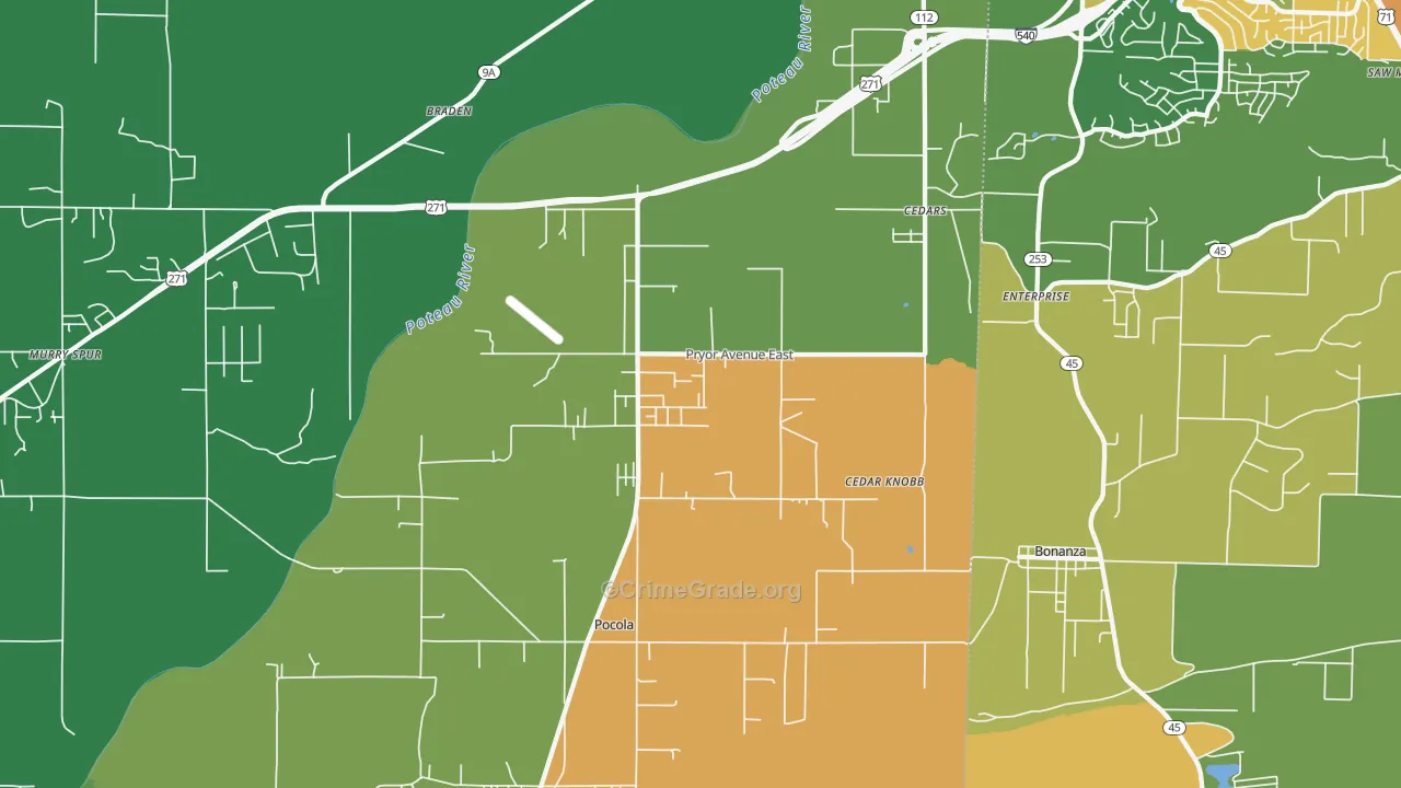 Pocola, OK Map of Robbery Rates