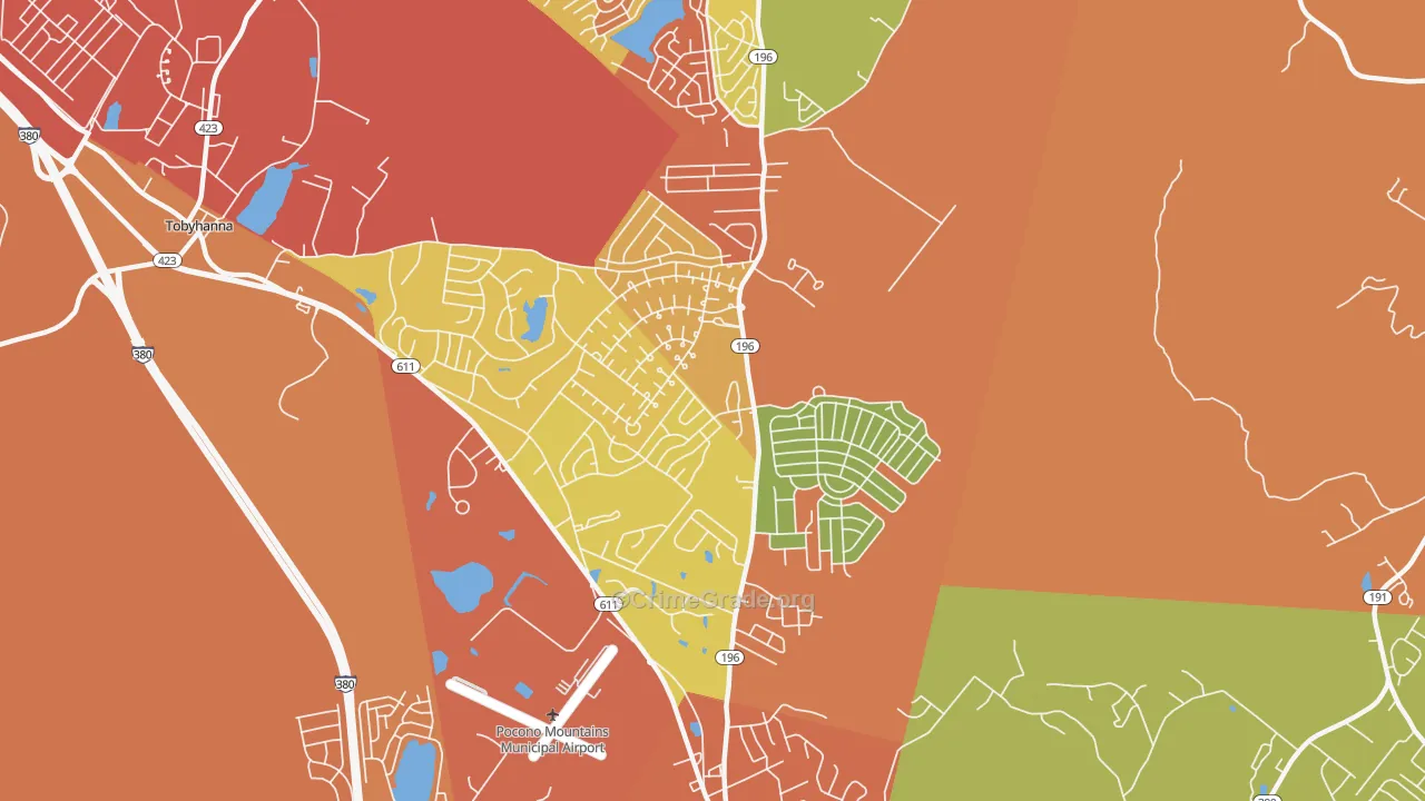 Pocono Farms, Tobyhanna, PA Map of Robbery Rates