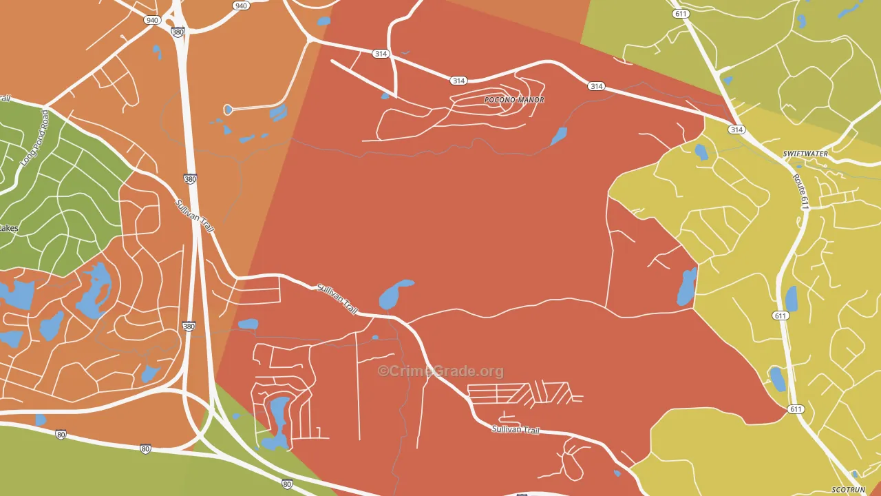 Pocono Manor, PA Map of Robbery Rates
