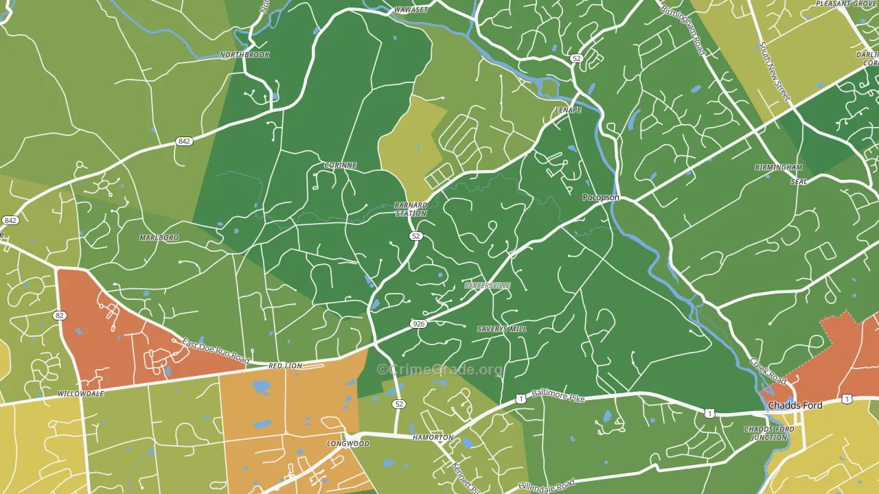 Pocopson, PA Map of Robbery Rates