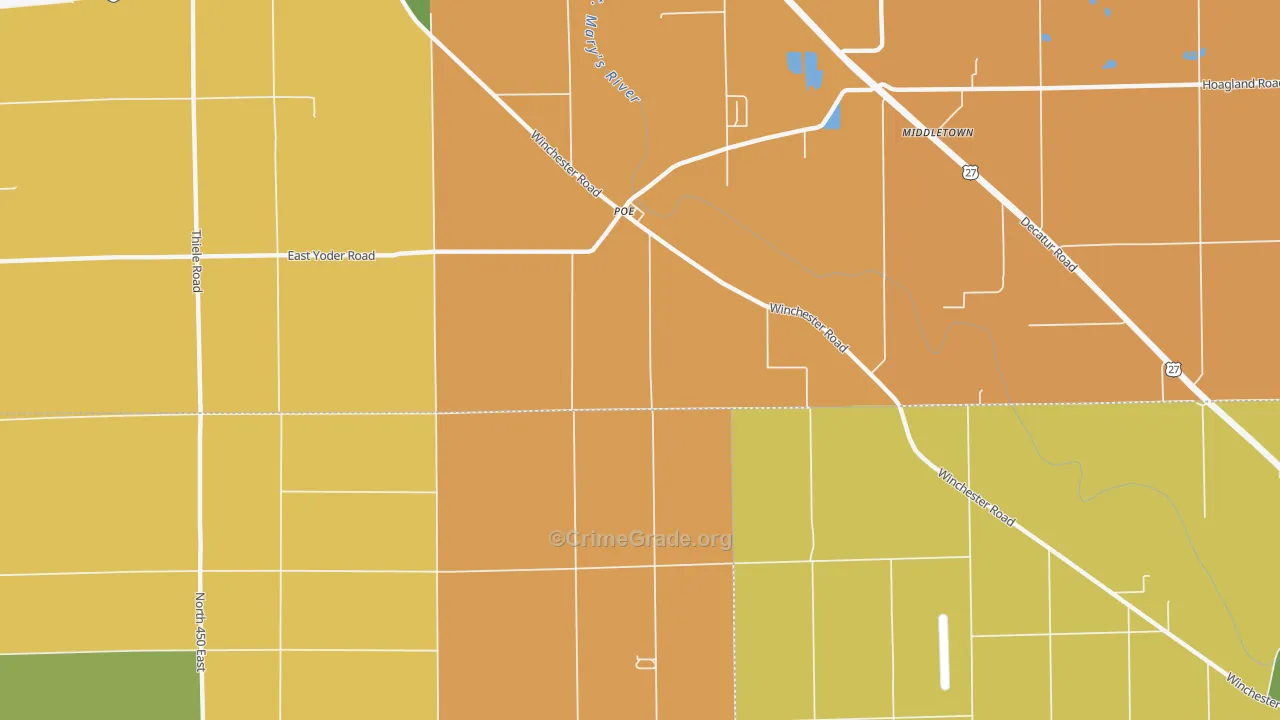 Poe, IN Map of Robbery Rates